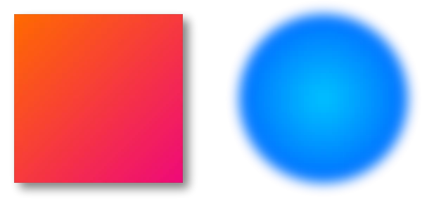 A gradient filled rectangle next to a blurred radial gradient ellipse