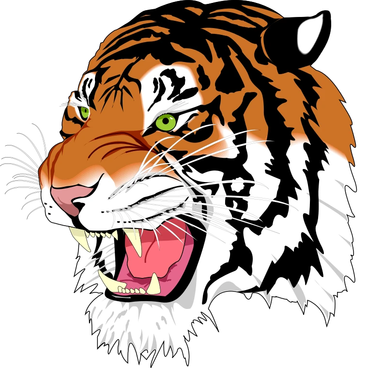 A roaring tiger head drawn with hundreds of paths